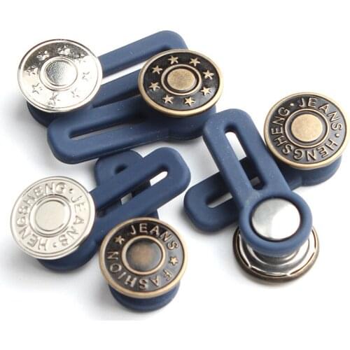 5Pc Nail-Free Button Stretched Waist Detachable Extension Jeans Adjustable Metal Silica Gel Buttons DIY Clothing Sewing Supply