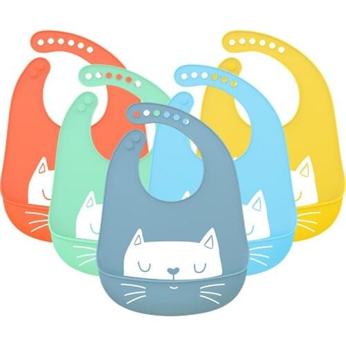 Adjustable Baby Bibs Silicone Waterproof Bib with Pockets Baby Newborn Cartoon Aprons
