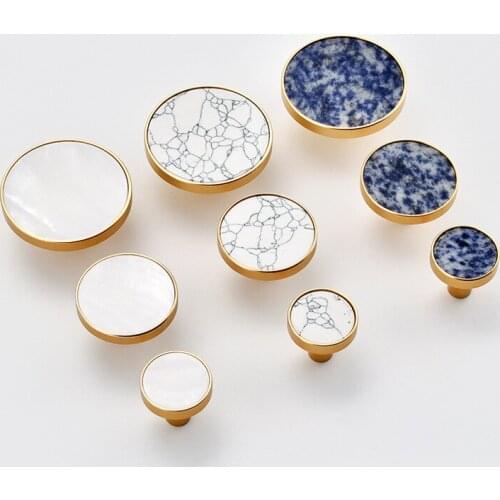 Round Marble brass cabinet pulls/Kitchen Drawer Cabinet Handle Furniture Knobs Hardware Cupboard Pull