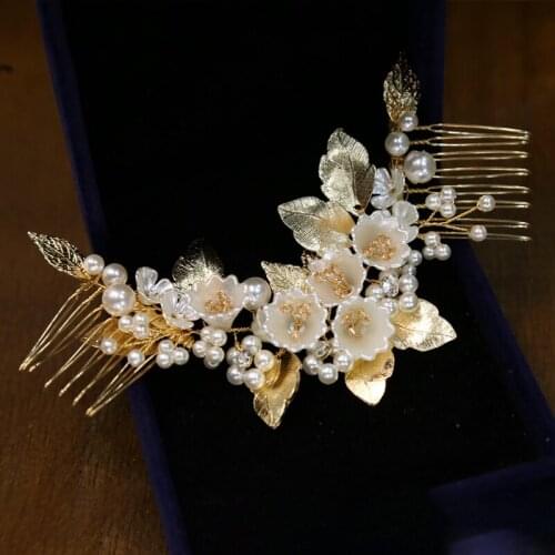 Handmade Gold Bridal Hair Combs Leaves Hairbands Rhinestone Brides Wedding Hair Accessories