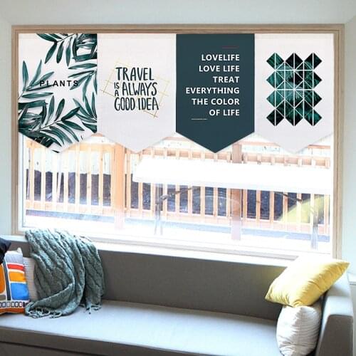 Nordic Green Plants Flag Curtain Door Curtain Small Half Curtain Cabinet Decorative Curtain Noren