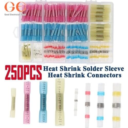 250PCS Waterproof Heat Shrink Butt Connector Heat Shrink Solder Sleeve Wire Connector Kit With Box wire connector