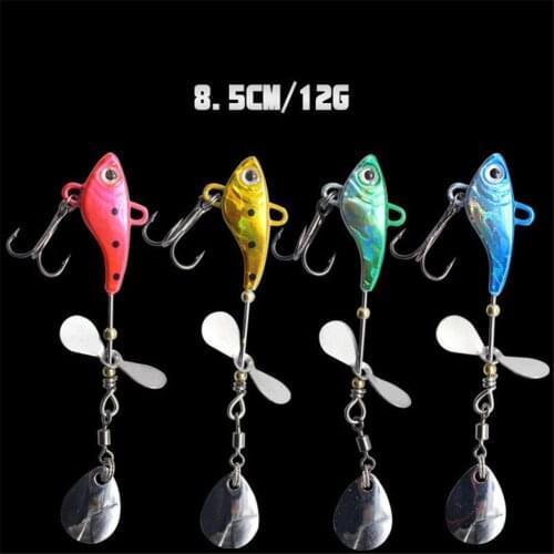 Rotating Fishing Bait Spinner Spoon Lead VIB Fishing Lure Set 9cm/ 12g Trout Treble Hook Net weight of single bait: about 12g