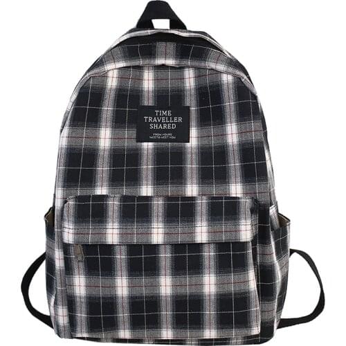 Japanese Plaid Backpack Women Korean Large Capacity Students Schoolbag Campus Stripe Style Fashionable Girls Travel Bag Backpack