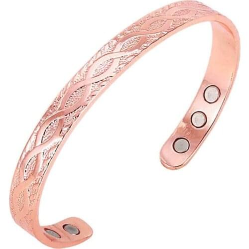 Jewelry Open Cuff Magnetic Copper Bangle Bracelet for Women Rose Gold Anti-fatigue Arthritis Rheumatism Pain Relief