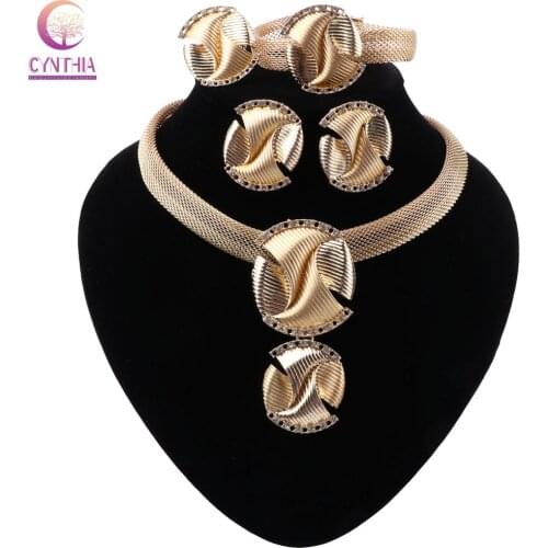 CYNTHIA Dubai Gold Color Jewelry Sets Nigerian Bridal Wedding African Beads Necklace Turkish Costume Jewelry Sets for Women