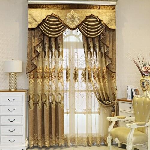High-end Curtains European Blackout Chenille Embroidered Curtains for Living Room Bedroom Luxury Villa Curtain Valance Tulle
