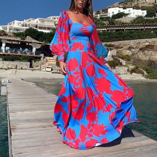 Women Dress Lantern Sleeve V-neck Striped Printing Red Dresses Long Sleeve Plus Size Long Printing Dresses Women 2021 New