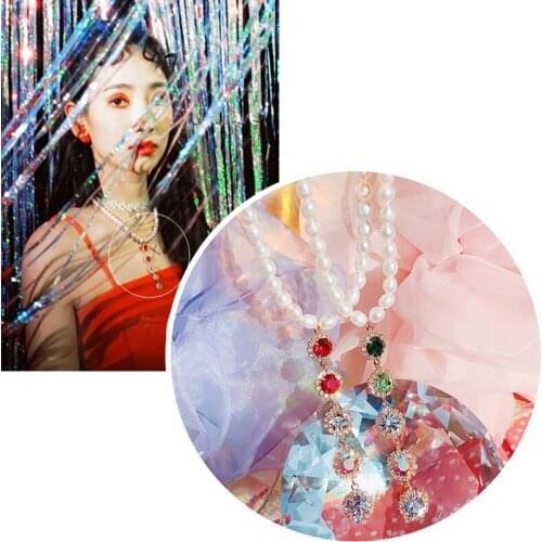 MENGJIQIAO Korean Fashion Shiny Crystal Choker Necklace For Women Elegant Pearl Necklaces & Pendants Party Jewelry Gift