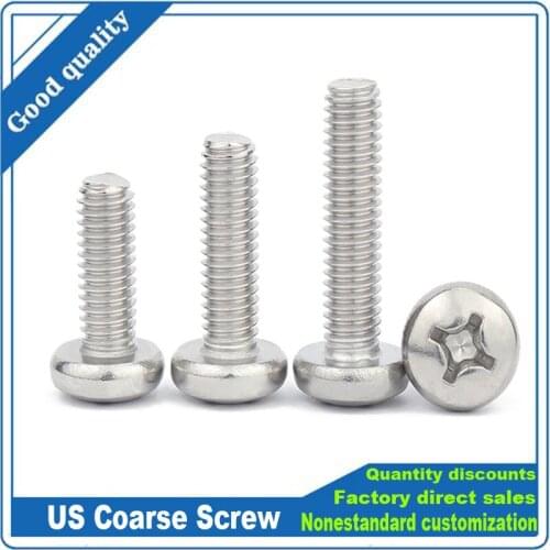 10/50pcs US Coarse Thread 304 Stainless Steel Cross Round Phillips Pan Head ScrewUNC 2#-56 4#-40 6#-32 8#-32 10#-24 12#-24 Bolt