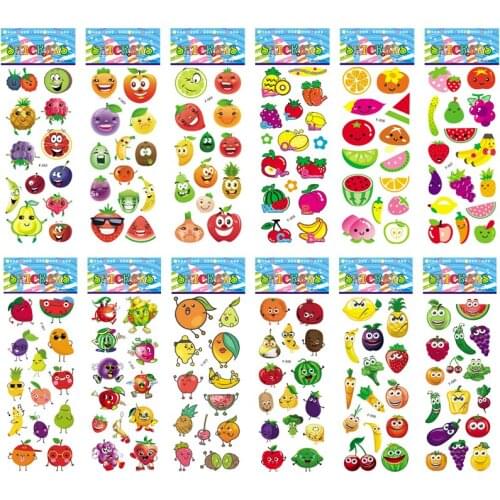 12 sheets/set Cartoon Fruit Vegetables Pattern Stickers Scrapbooking For Kids Toy Notebook Diary Decorate Stationery PVC Sticker