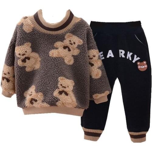 Plus thick velvet Winter Boys Clothes Suits Warm Childrens Clothing Sets Autumn Flannel Toddler Baby Clothes 2pcs Newborn Set