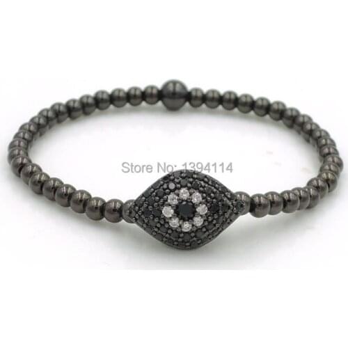 20*14*10mm Micro Pave CZ Evil Eye Beads & 4mm Round Beads Beaded Bracelet Jewelry