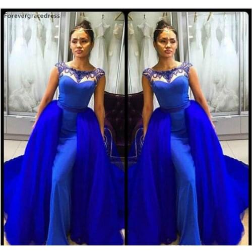 2019 Long Royal Blue Evening Dress Newest Mermaid Formal Holiday Wear Prom Party Gown Custom Made Plus Size
