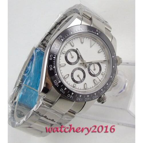 39mm Bliger White Sterile Dial Crystal Luxury Brand sapphire glass 316L steel solid Automatic Movement mens Watch