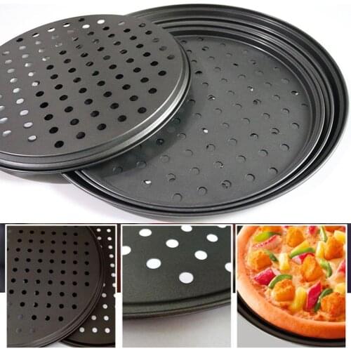 28/32cm Steel Non-stick Pizza Baking Pan Plate with Hole Bakeware Baking Tool Kitchen Tools Baking Tray