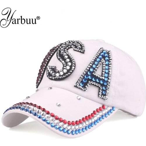 [YARBUU] High Quality USA Flag Baseball Cap Three colours with rhinestone Snapback Casual Golf Hat Trucker Snapback Cap Gorras