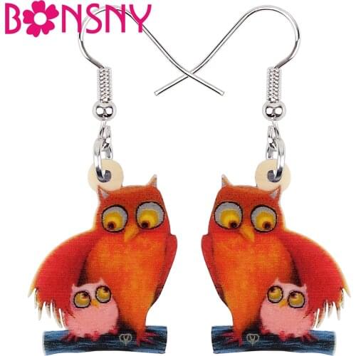 Bonsny Acrylic Brown Owl Mothers Day Earrings Cute Baby Animal Dangle Drop Jewelry For Women Girls Classic Festival Accessories