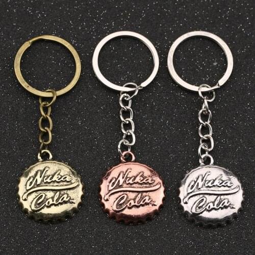Fallout 4 Nuka Cola Keychain Fall out 3 Drink Bottle Cap Vintage Antique Bronze Silver Color Keyring Key Chain Ring Wholesale