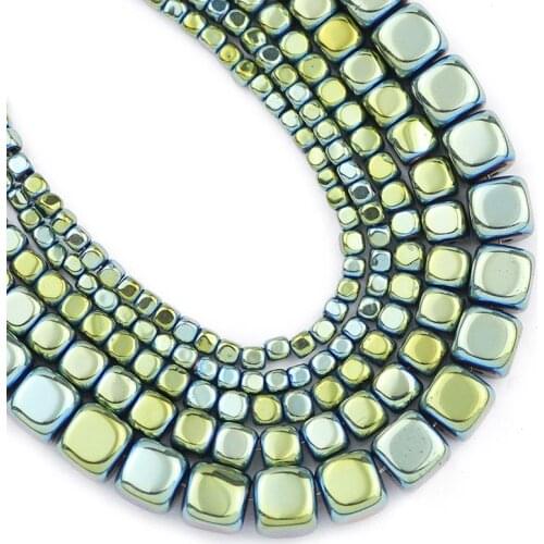 2/3/4/6MM Green Square Cube Hematite Natural Stone Spacers Charm Loose Beads For Jewelry Making Diy Bracelet Pendant Accessories