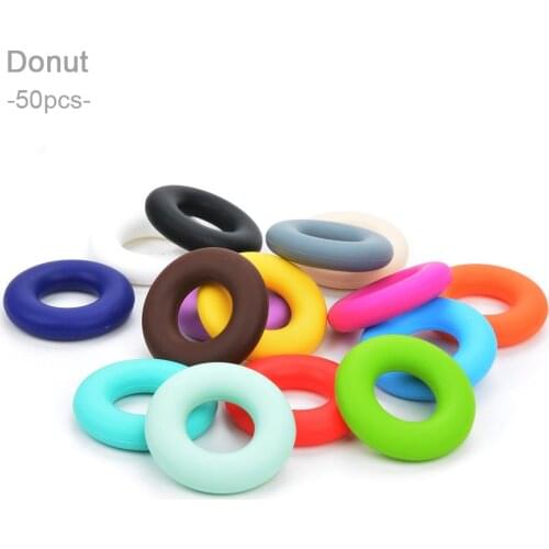 50pcs/lot Silicone Beads Donut Loose Beads For Silicone Necklace Teething For Toddlers Organic Silicon Teething Beads Safe