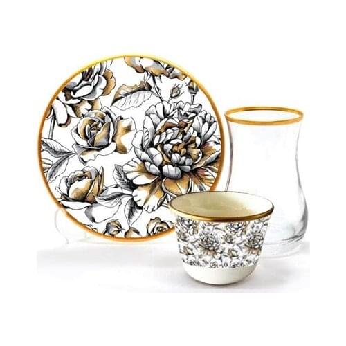 Drop Efe Tea & Arabian Coffee Cup Set 18 Pieces Rose Brown