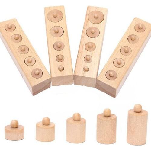Montessori Educational Wooden Toys For Children Cylinder Socket Blocks Toy Baby Development Practice And Senses 4pc/1 Set