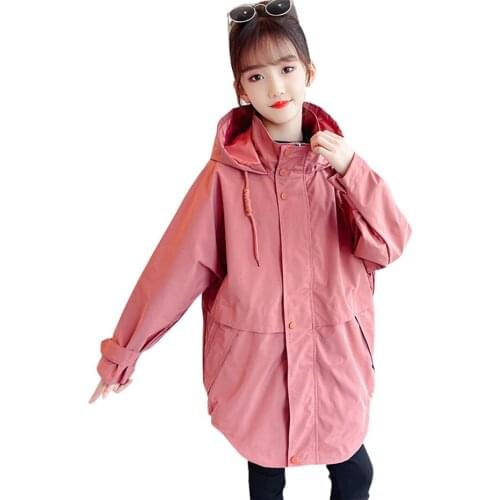 Girls Long Jacket Outerwear Solid Color Coat Girl Spring Autumn Childrens Jacket Casual Style Childrens Clothes For Girls
