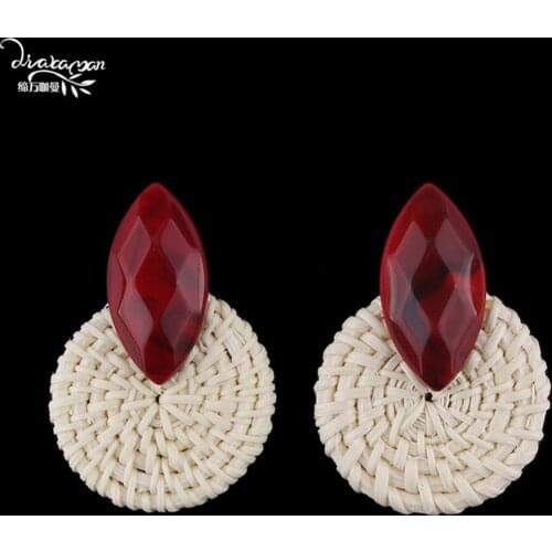 Dvacaman Rattan Knit Vintage Wooden Drop Earrings Geometric Round Dangle Earrings 2019 Women Jewelry Ear Accessories Wholesale