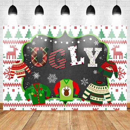 Ugly Sweater Themed Photo Background Winter Christmas Birthday Party Backdrop Newborn Elk Snowflake Backdrops for Photography