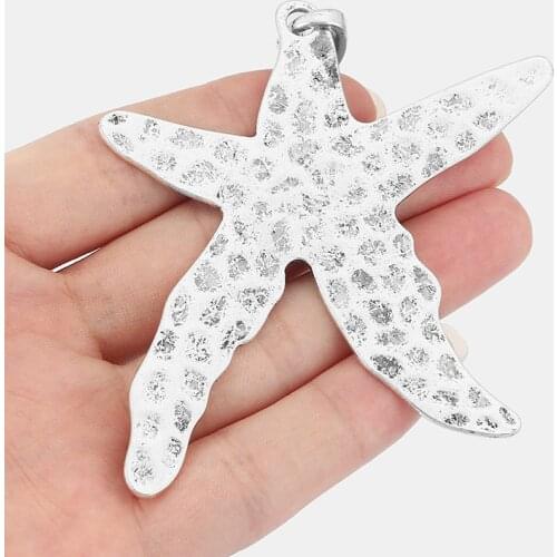 2PCS Large Hammered Starfish Star Charms Pendants for Necklace Making Jewelry Findings 90x76mm
