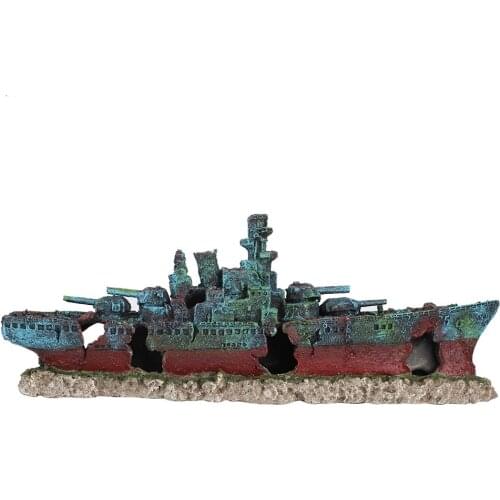 Hot Sale Resin Wreck Boat Sunk Battleship War Ship Fish Tank Aquarium Ornament Cave Decoration