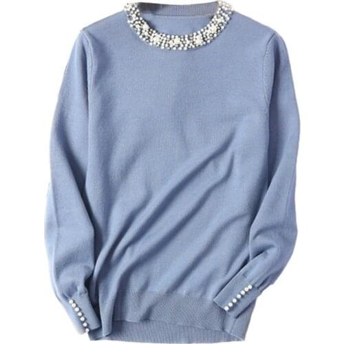 Cardigan Women Autumn Winter Solid Color Beads Decor O Neck Loose Knitwear Faux Pearl Cuff Solid Casual Sweater топ женский 2021