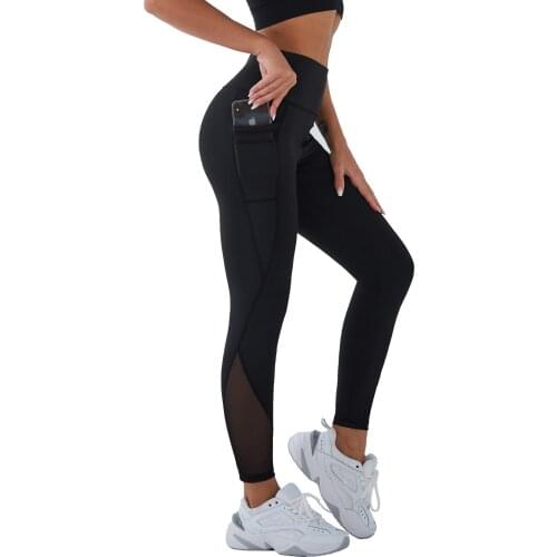 Mesh Yoga Pants High Waist With Side Pockets Leggings Sport Women Fitness Workout Clothes Tights SportsWear Gym Leggins Push Up