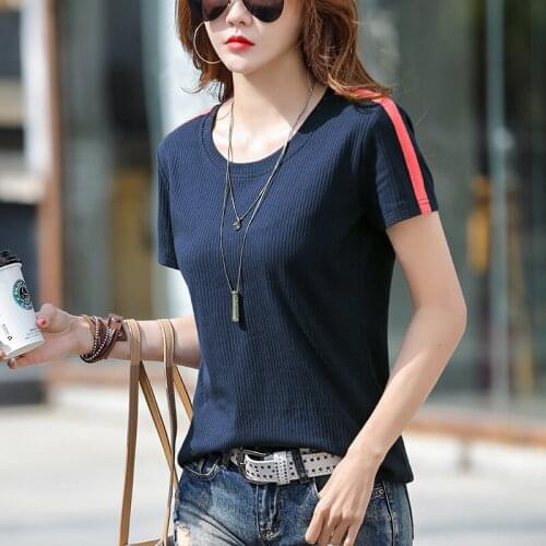 Summer Women Clothing 2021 New Women Basic T Shirt New Fashion Patchwork Short Sleeve O Neck T Shirt Casual Slim Tops