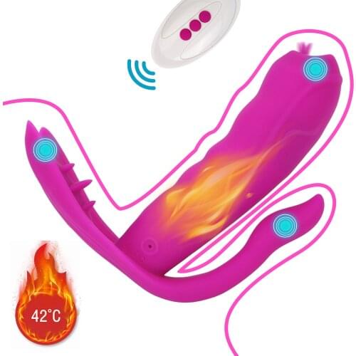 Licking Vibrator Anal Vagina Stimulator Wearable Dildo Vibrator Sex Toys for Women 3 In 1 Heating Clitoris G-Spot Massage