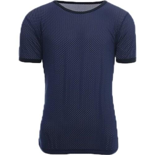 New Man Undershirt/Men Sexy Mesh Sheer Basic Shirts/Male Mesh Breathable O-neck Gay Short Sleeves Slimming Undershirts Inner Top