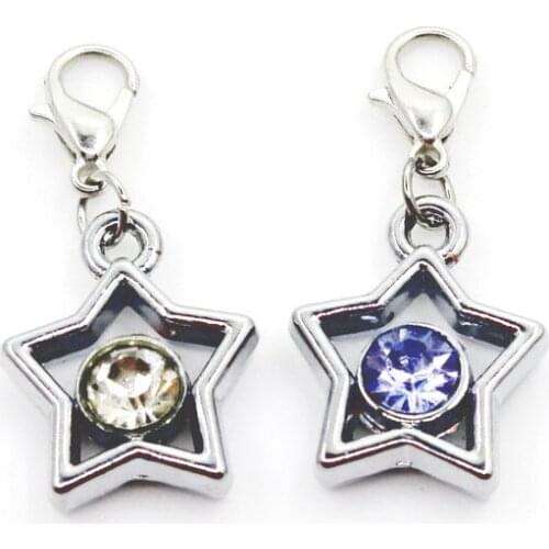 New Arrival 10pcs Crystal Five Pointed Star Dangle Charms Lobster Clasp DIY Bracelet Necklace Pendants Jewelry Hanging Charms