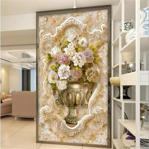 Papel de pared Custom murals 3d photo wallpaper European pattern marble oil painting vase embossed entrance wall paper обои 3d