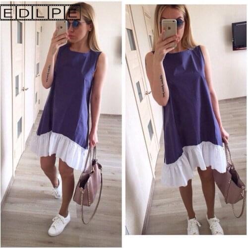 Y2k Casual Loose Patchwork Summer Dresses Sleeveless Ruffles O-Neck Mini Dress Fashion Women Dress Gothic Midi Dress