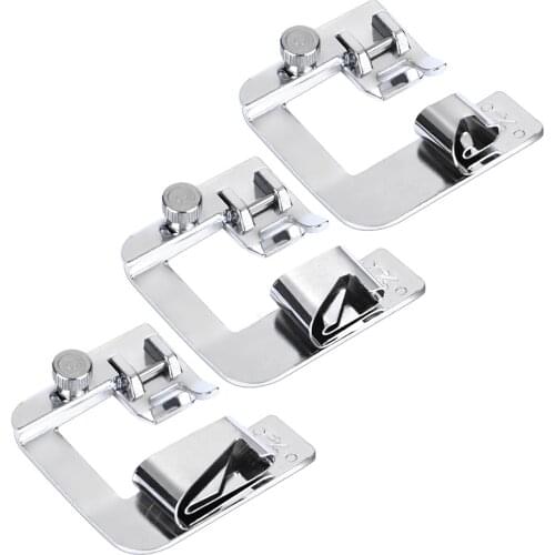 Sewing Machine Rolled Hem Pressure Foot + Tape Binding Presser Foot + 3inch Sewing Clip-on Measure Ruler 5pcs/set