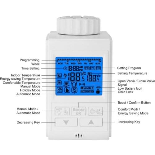 Programmable Thermostat Timer TRV Radiator Valve Actuator Temperature Controller