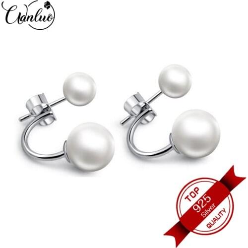 WANLUO Real White Natural Shell Pearl 925 Silver Stud Earrings Fine Jewelry Pearls Earrings for Women Size 6-8 MM High Quality