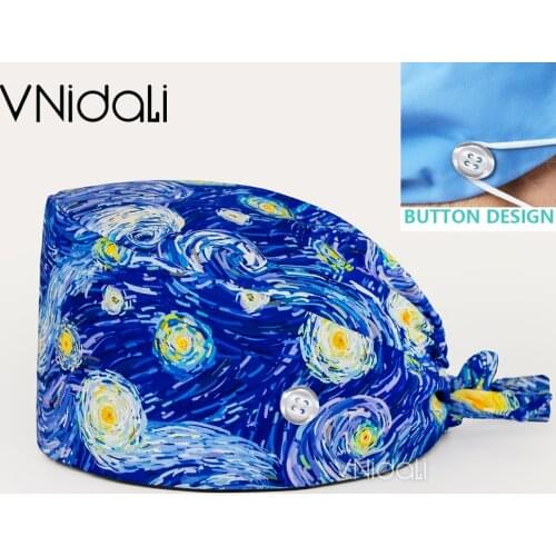 Print Scrubs Hats Laboratory Operator Cap Pet Grooming Agency Work Scrubs Caps Beautician Scrub Hats Lab Hat Health Caps