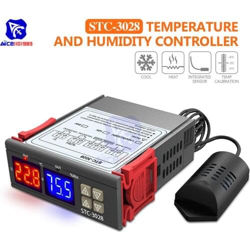 Diymore STC-3028 12V 24V 220V Dual LED Digit Thermometer Hygrometer with SHT20 Sensor Probe Humidistat Thermostat for Incubator