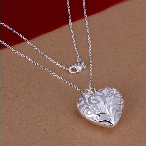 High quality S925 sterling Silver color necklace chain jewelry, Stereo heart 18 inch simple Rolo necklace N224