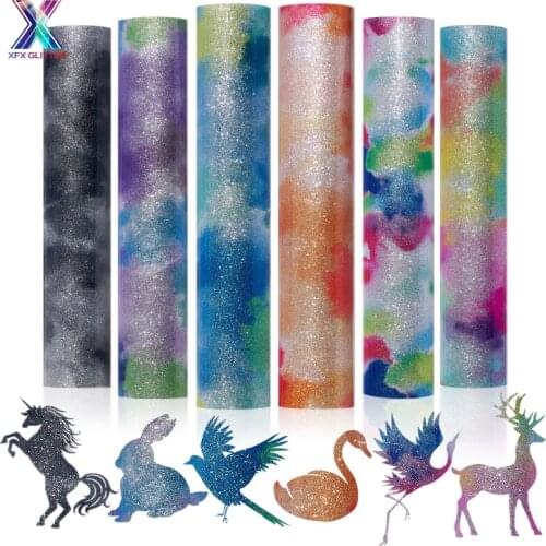 XFX HTV 10pcs Cricut 25*150cm Glitter Colors Iron on Heat Transfer Sheets Paper for DIY T-Shirts Glitter Tie-dye Lettering Film