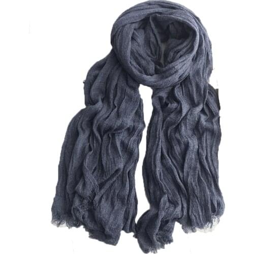 Japanese Style Linen Cotton Tassel Scarf Men Scarf For Bufandas Solider Color Spring Autumn Navy Warm Soft Kroean Style Scarves