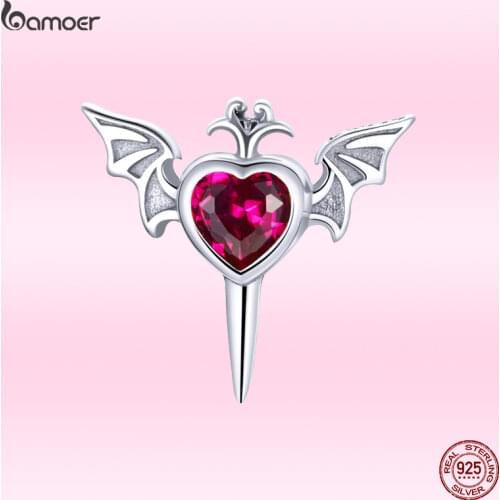 Bamoer 1PCS Genuine 925 Sterling Silver Punk Wings Love Stud Earrings with Clear CZ for Women Trendy Party Jewelry GXE1179