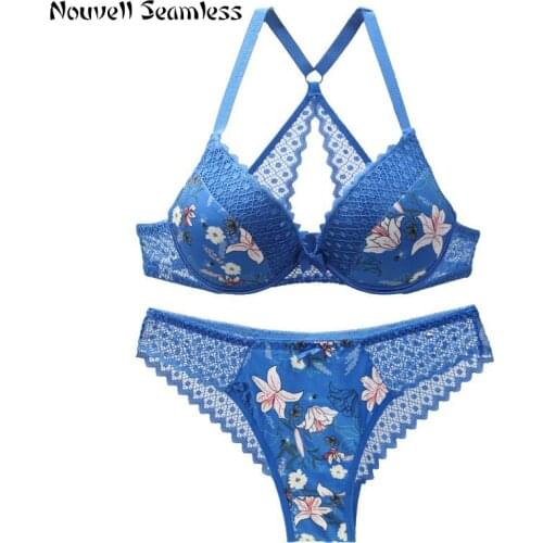 Nouvelle Seamless Sexy Bras Set Push Up BCDE Cup Brassiere Floral Deep V Ladies Lingerie Bow Underwear For Womens